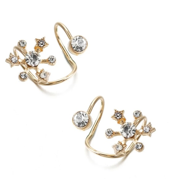 Cute Clip On Earrings Ear Cuffs Sparkly Flower - Picture 2 of 5